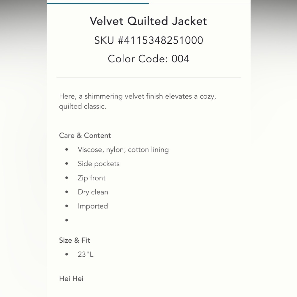 ANTHROPOLIGIE Hei Hei Velvet quilted jacket Sz XS - Picture 10 of 13